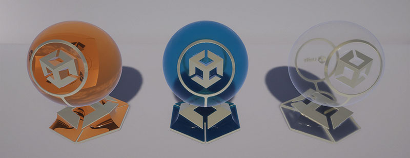 From left to right, a GameObject with Sphere, Box, and Thin mode without path tracing (rasterized).