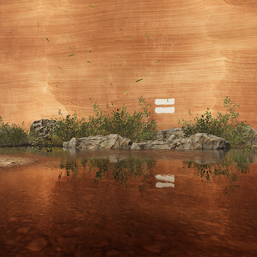 The scene rendered using ray tracing. The reflections match the cliff surface.