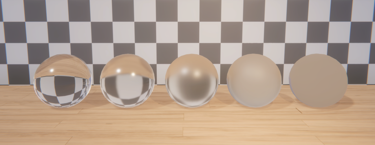 Materials with decreasing smoothness from left to right.