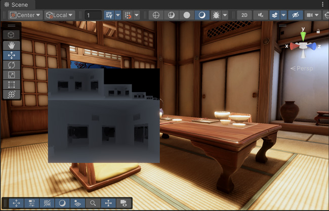 The Rendering Debugger with Occluder Debug View enabled. The overlay displays each mipmap level of the occlusion texture.
