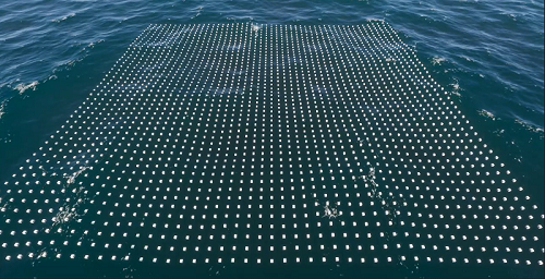 Hundreds of cubes floating on an ocean.