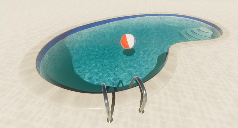 Water system: Shallow swimming pool, sunny day