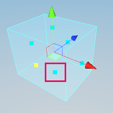 Inside a cube, a red box highlights the box gizmo handles.