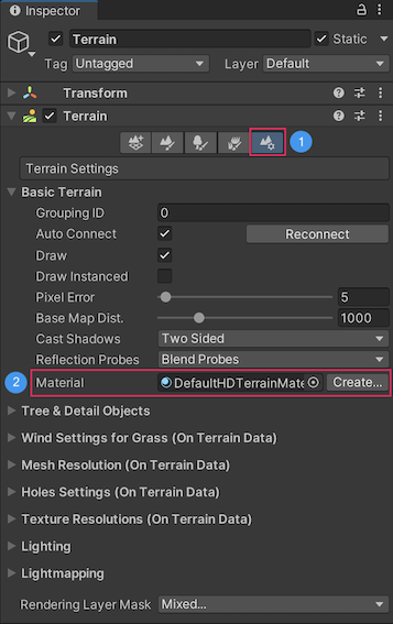 Terrain Lit Material Inspector.