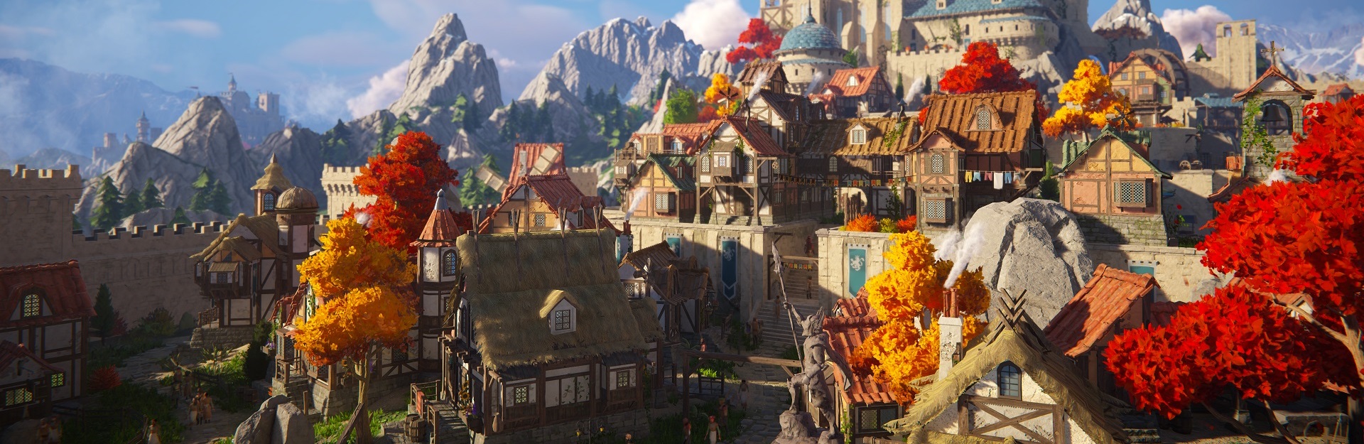 The Fantasy Kingdom scene with trees in bright autumn colors.
