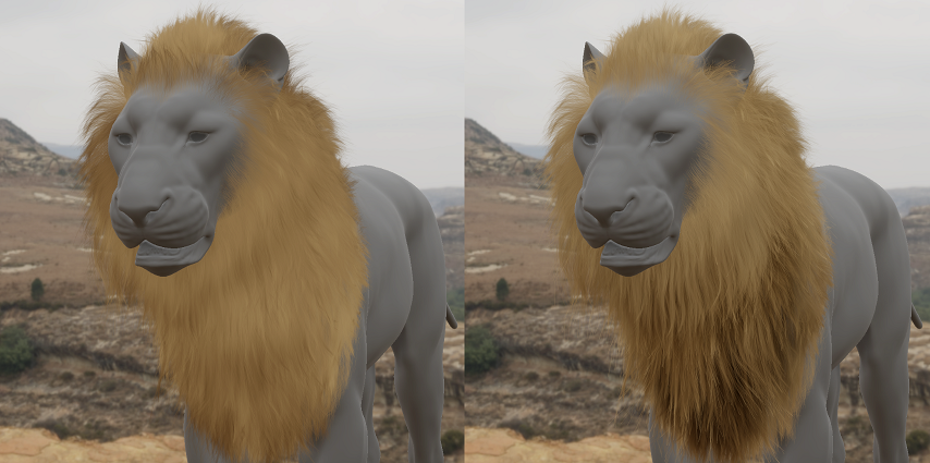 Cinematic Hair Shading comparison sample.