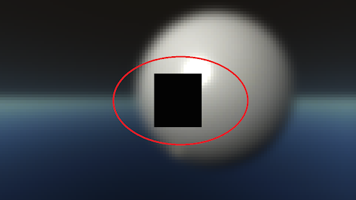 A large black square is visible on a sphere.