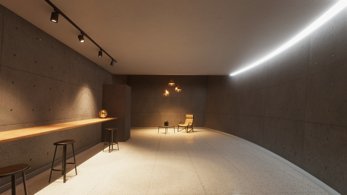 A room with SSGI on, with improved lighting.