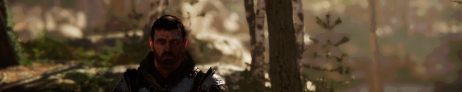 A man in a forest with a posterize effect applied.