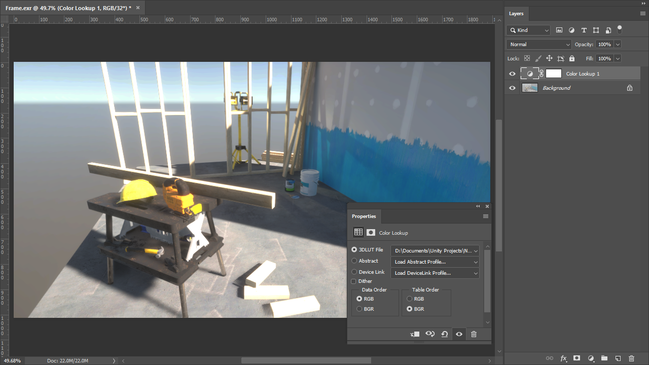 Example image with the LUT file from Unity applied to it.