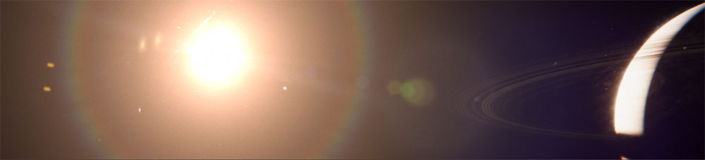 A lens flare from a bright sun viewed from space.