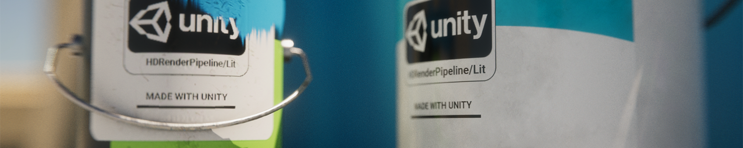 Two paint pots with a depth of field effect that makes surfaces increasingly blurry towards and away from the camera.