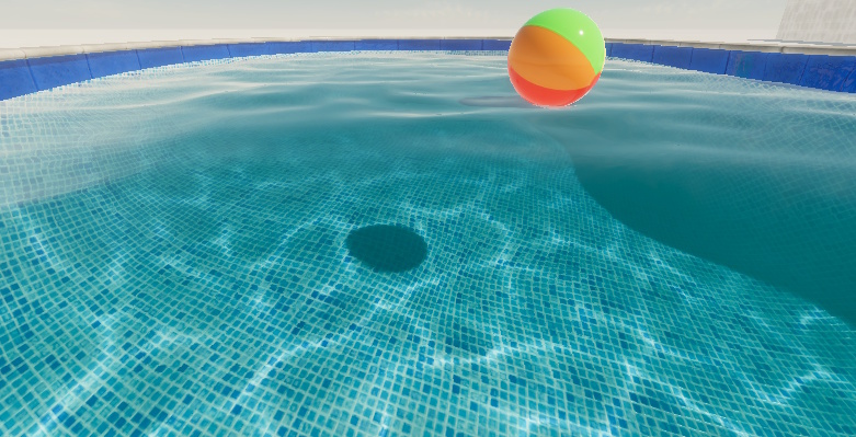 A swimming pool with water caustics below the surface.