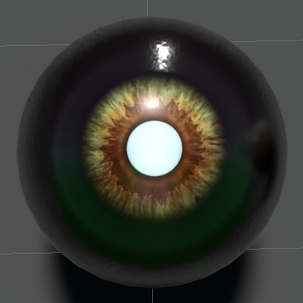 A front view of an eye, with a white pupil inside the iris.