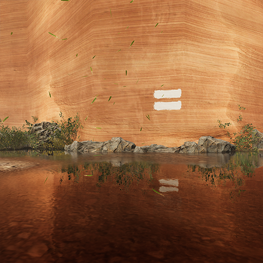 Reflections in the water show elements that are not visible on the cliff surface.