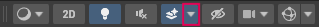 Gizmo menu with the effect toggle dropdown highlighted.