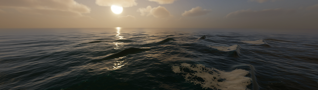 An ocean at sunset.