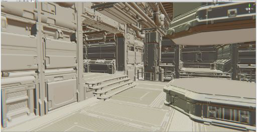 The same view, with a bright albedo material applied.