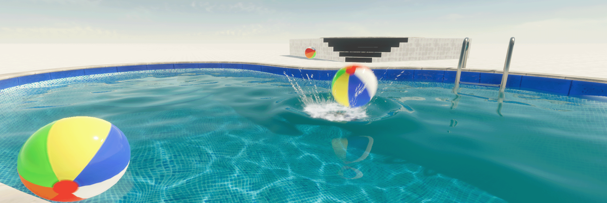 A swimming pool with a deformed water surface.