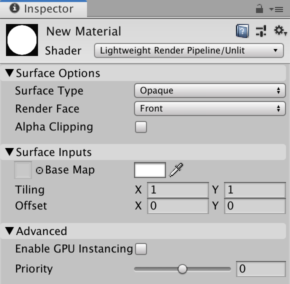 Inspector for the Unlit Shader