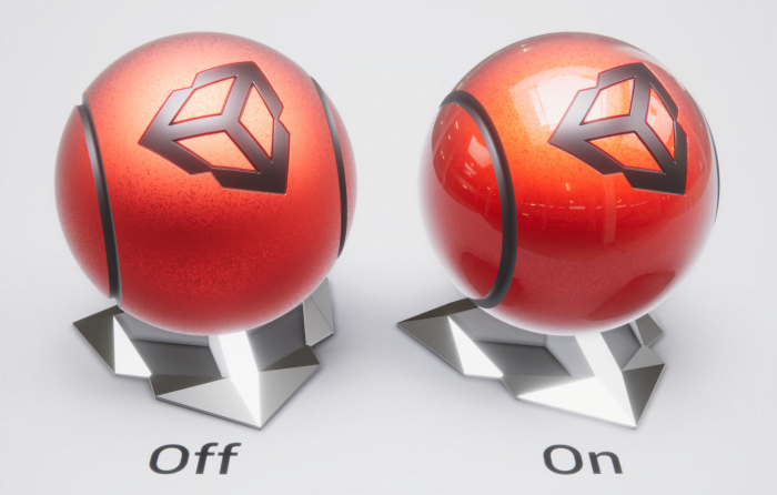 Clear Coat effect (Left: Off, Right: On)