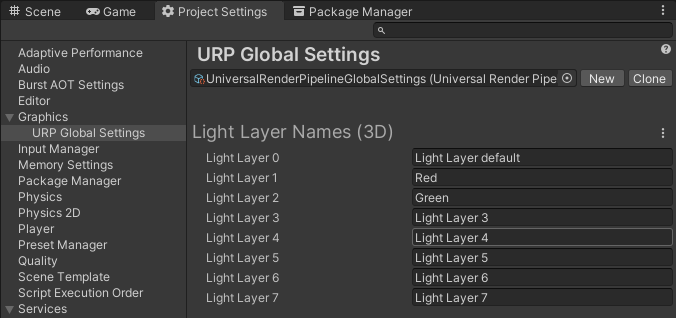 Graphics > URP Global Settings > Light Layer Names (3D)