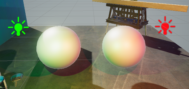 Both Lights affect both Spheres.