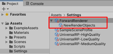 Renderer Feature as child item of the Renderer in the Project Window
