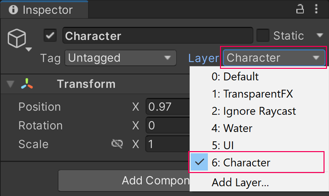 Assign Character GameObject to Character Layer