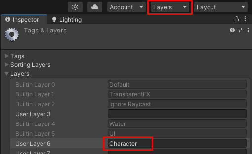 Create new Layer called Character