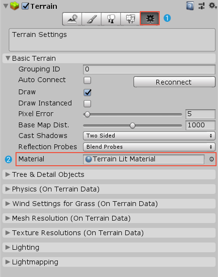 Terrain GameObject Inspector, Terrain Settings.