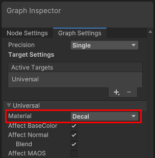 Shader Graph with the Decal Material type