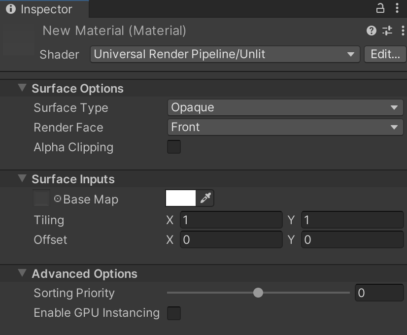 Inspector for the Unlit Shader