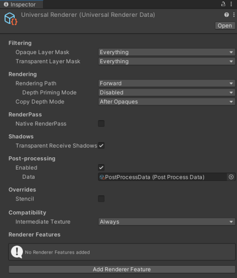 Inspector window shows the Renderer properties.