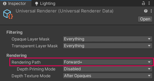 Select the Rendering Path in the URP Universal Renderer asset