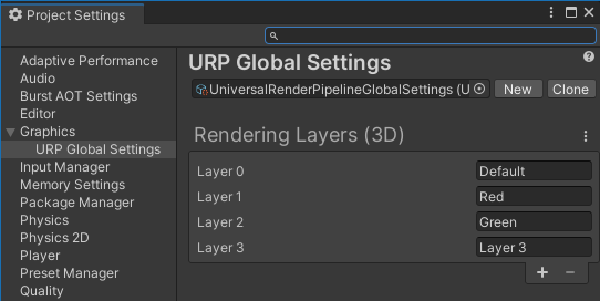 Graphics > URP Global Settings > Rendering Layers (3D)