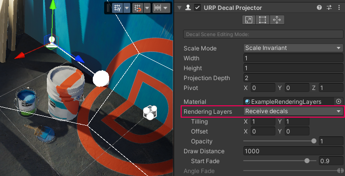Rendering Layers property on a Decal Projector.