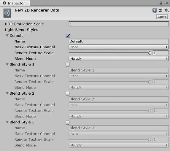 The 2D Renderer Data Asset property settings