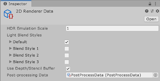 The 2D Renderer Data Asset property settings