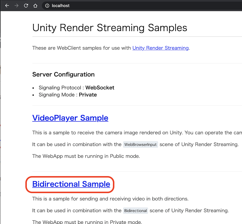 Browser Bidirectional Sample Link