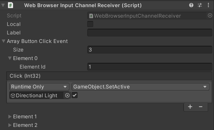 Web Browser Input Channel Receiver inspector