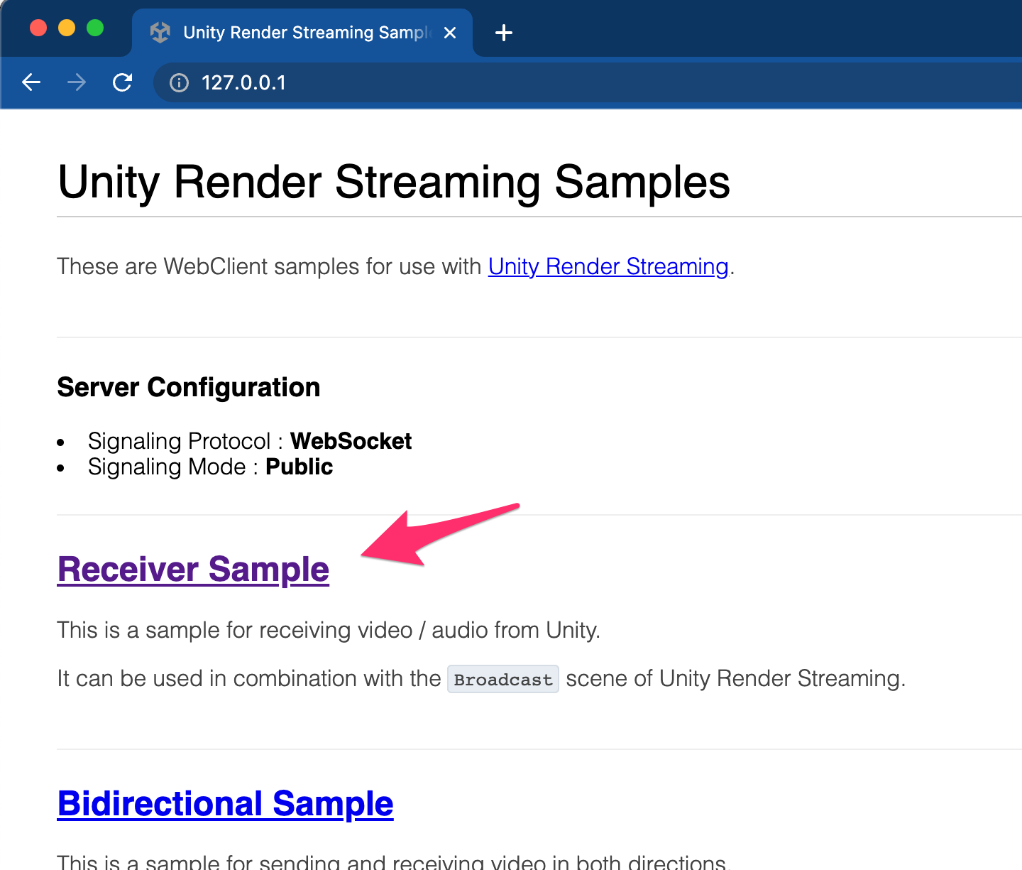 Select receiver sample on browser