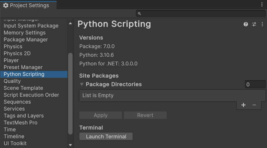 Python Scripting Settings