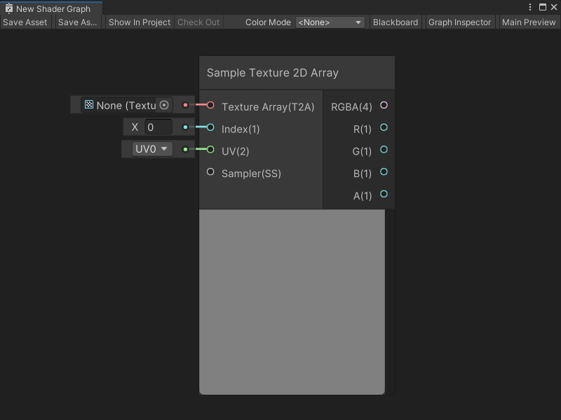 An image that displays the Graph window with a Sample Texture 2D Array node.