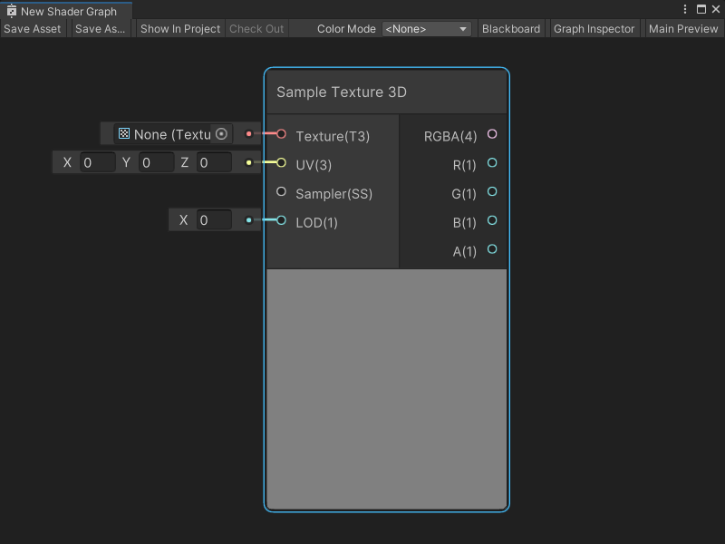 An image that displays the Graph window with a Sample Texture 3D node.