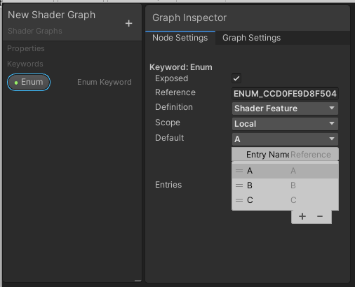 The Blackboard with a keyword selected, and the Graph Inspector showing the keyword settings.
