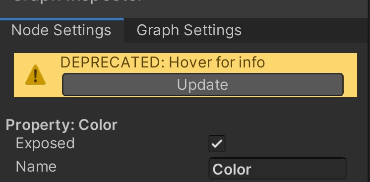 The deprecation message as it appears in the Graph Inspector.