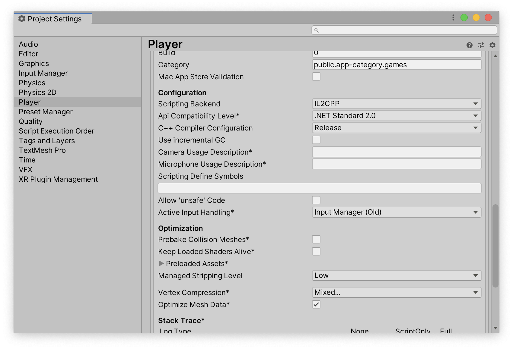 A screenshot of the Project Settings window