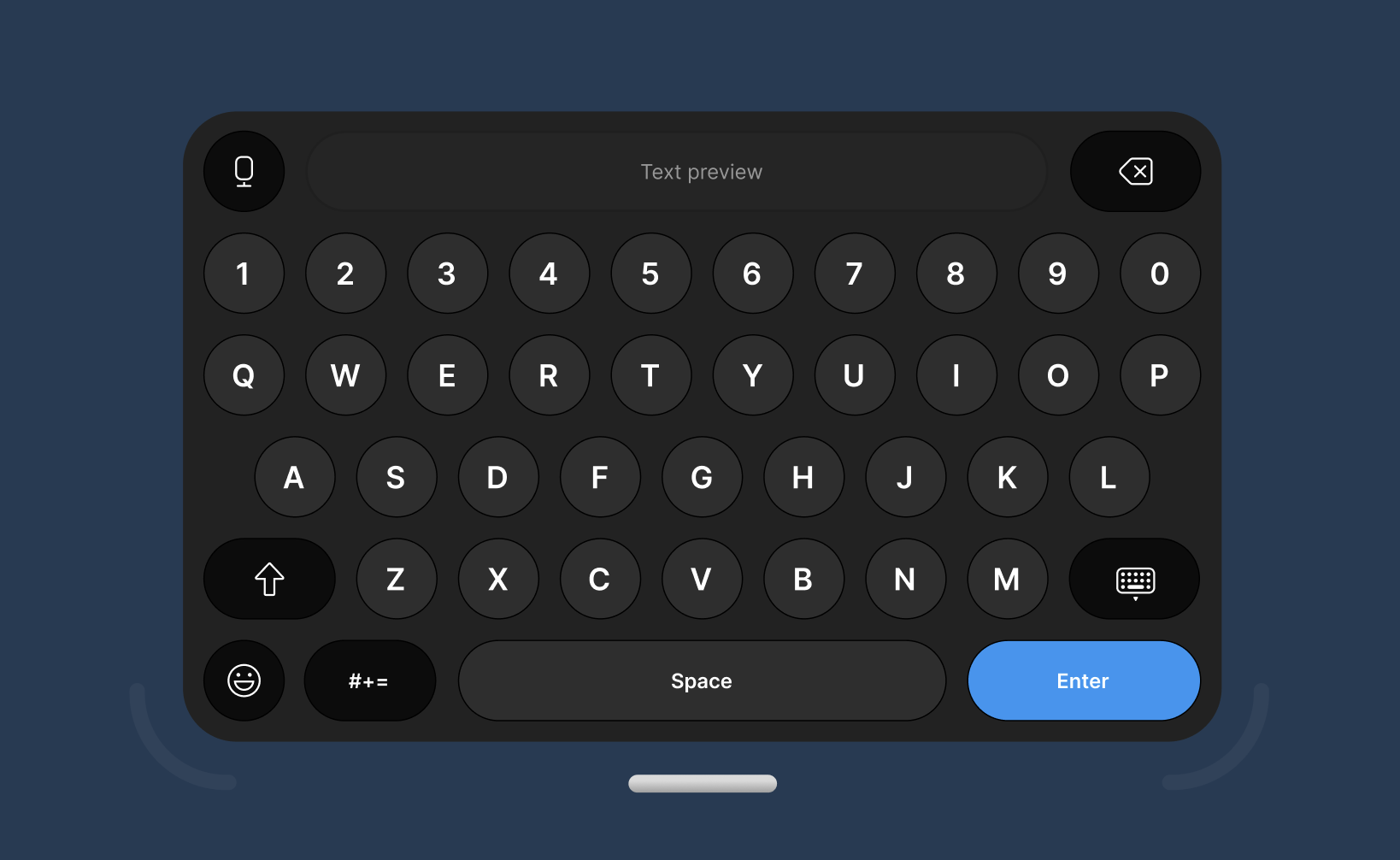 The Keyboard prefab shown in the Game view. The Keyboard prefab shown in the Game view.
