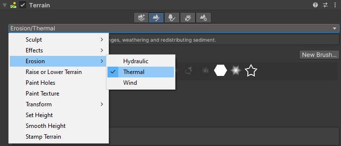 Select the thermal erosion tool from the Inspector